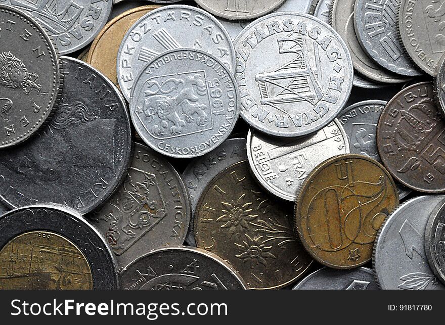 Money and old silver coins. Money and old silver coins