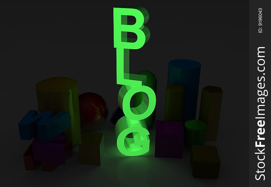 3D generated blog text in darkness
