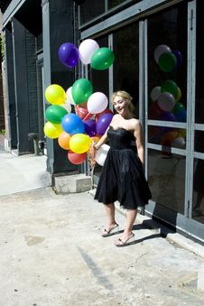 Young Blond Woman With Balloons Royalty Free Stock Images Young Blond Woman With Balloons Royalty Free Stock Images