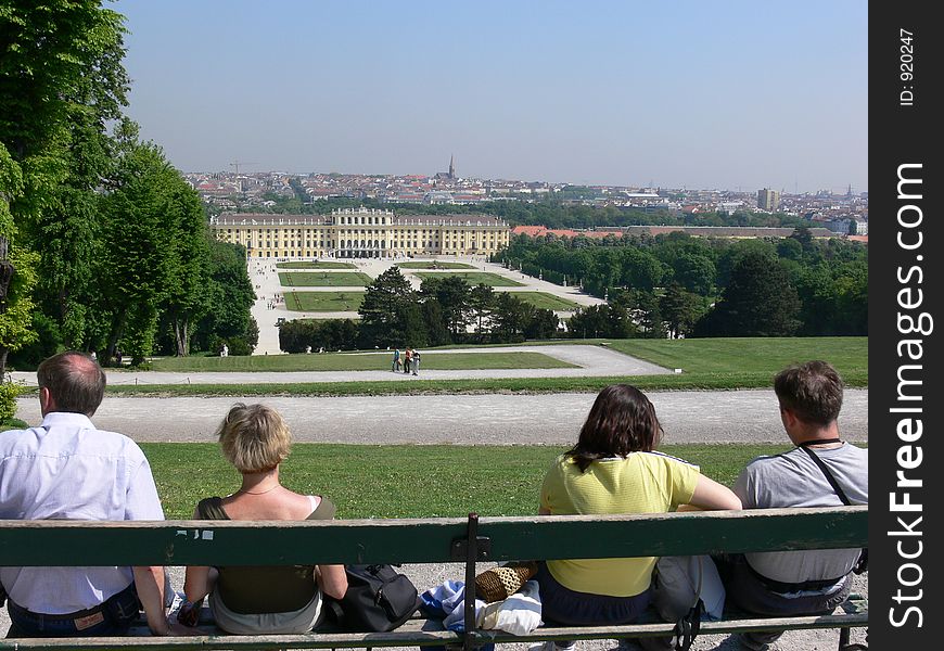 Vienna castle with park and flowers in front