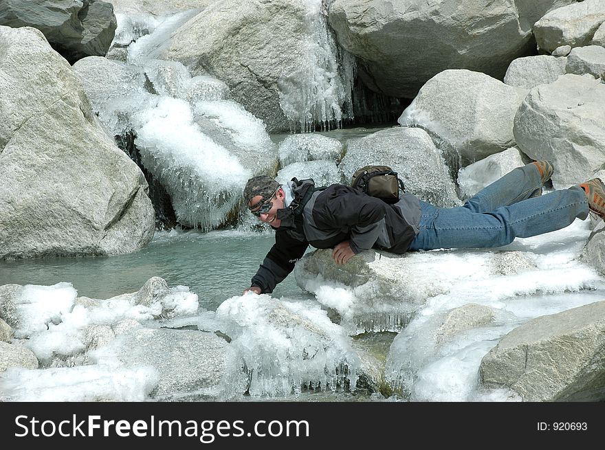 Trekker on Everest glacier(Nepal Himalaya)