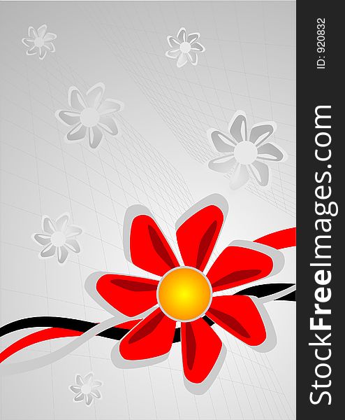Red flower abstract background vector illustration with grid