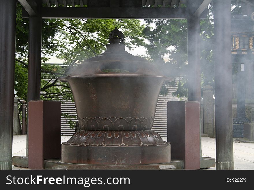 Incense burning at a japanese temple