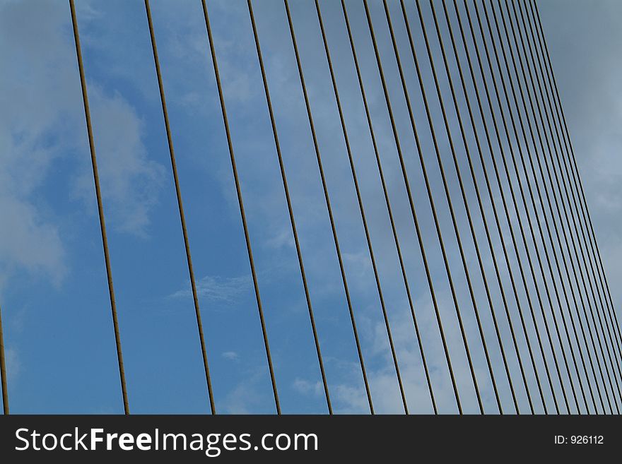 Detail of suspension bridge, the Rama 8 bridge crossing the Chao Praya river in Bangkok, Thailand