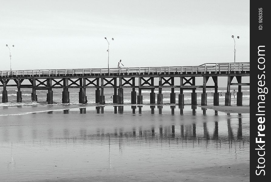 Panoramic black and white view of a wharf at San Clemente, Argentina. Panoramic black and white view of a wharf at San Clemente, Argentina