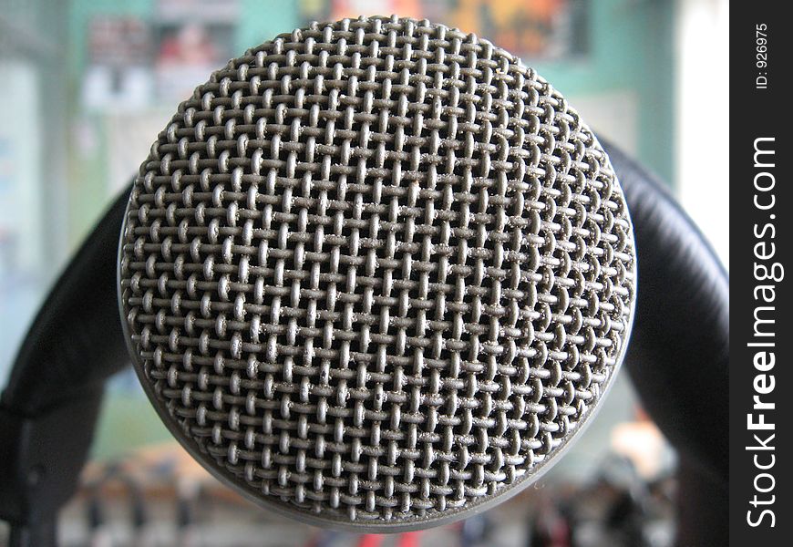 Microphone in a radio studio. Microphone in a radio studio