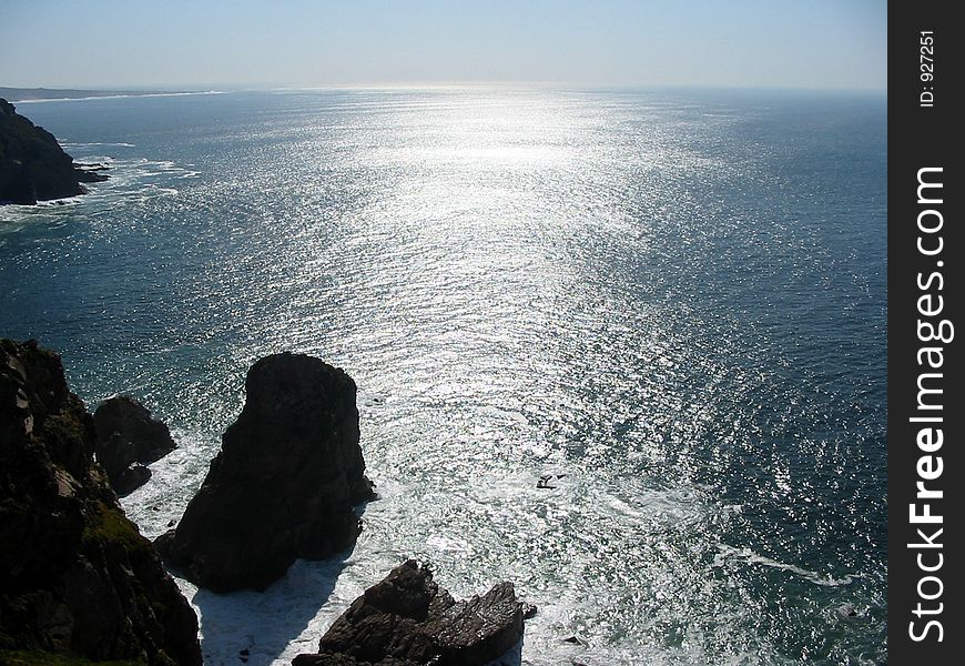 The atlantic ocean from the cliffs of Cabo da roca, portugal, the most western territory of Europe