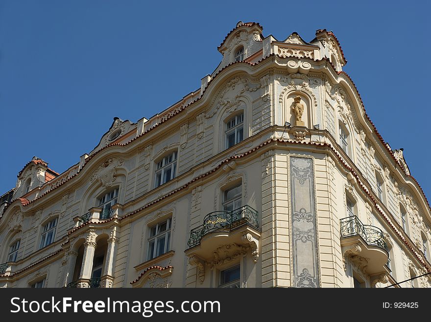 Rooftop art-deco detail of building in Prague. Rooftop art-deco detail of building in Prague