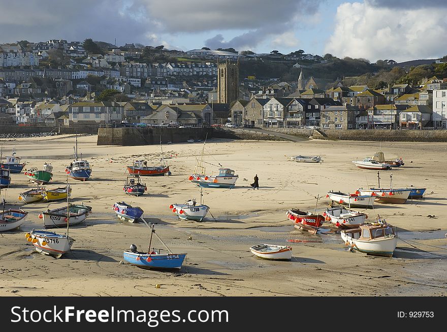 Boats with low tide in St Yves, Cornwall, United Kingdom
