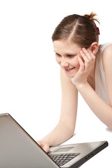 Laying Woman Working With Laptop Royalty Free Stock Photo