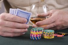 Casino: Cognac, Playing-cards And Chips Stock Photography Casino: Cognac, Playing-cards And Chips Stock Photography