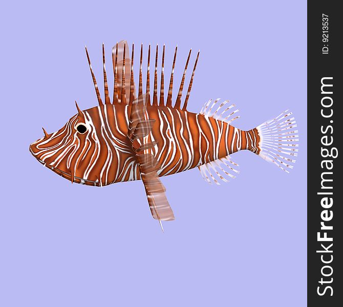 Red lion fish in water With Clipping Path. Red lion fish in water With Clipping Path
