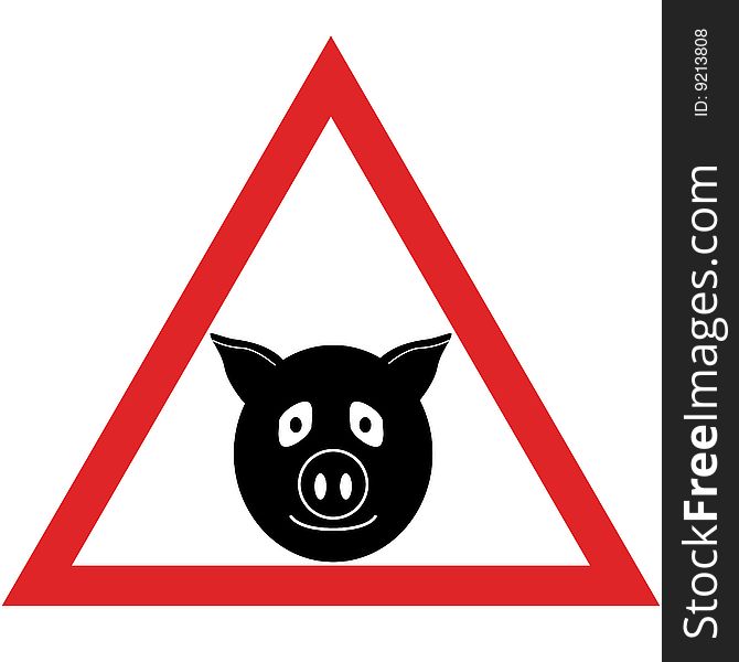 Illustration of a warning signal with a picture of a pig. Referred to the new swine flu. Illustration of a warning signal with a picture of a pig. Referred to the new swine flu