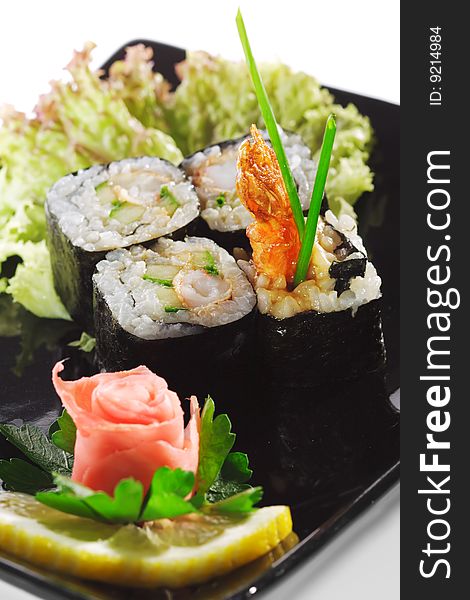 Japanese Cuisine - Sushi with Shrimp and Lettuce