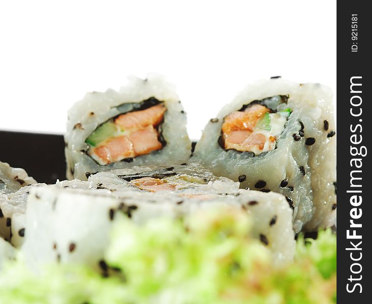 Japanese Cuisine - Sushi with Fresh Salad Leaf