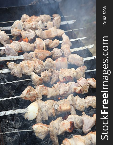 Preparation of fresh meat on coals. Preparation of fresh meat on coals