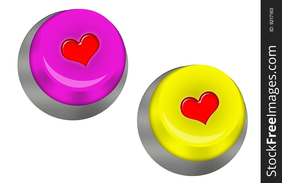 There are three round buttons with hearts. There are three round buttons with hearts