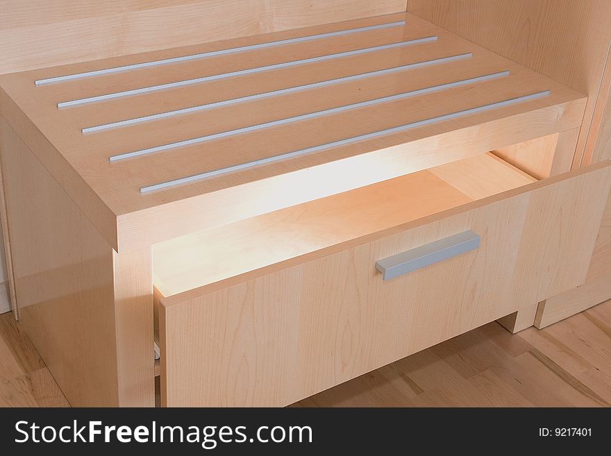 Hotel furniture detail drawer with light