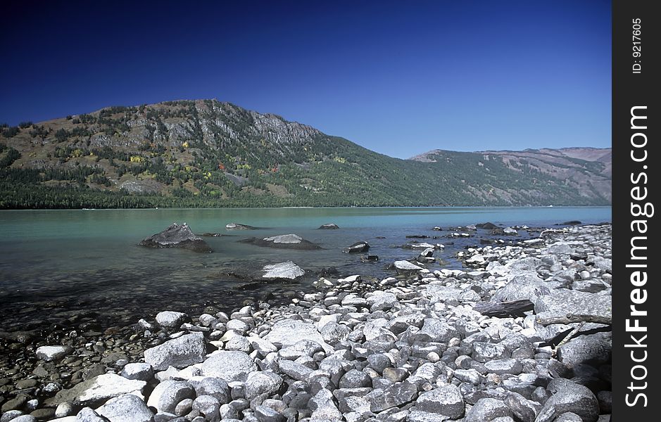 View over Kanas Lake in Xinjiang Province,China. View over Kanas Lake in Xinjiang Province,China