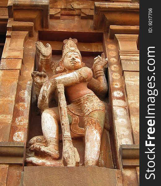 This is a statue found on the main tomb of the tanjore temple at Tamil Nadu, India. This is a statue found on the main tomb of the tanjore temple at Tamil Nadu, India.