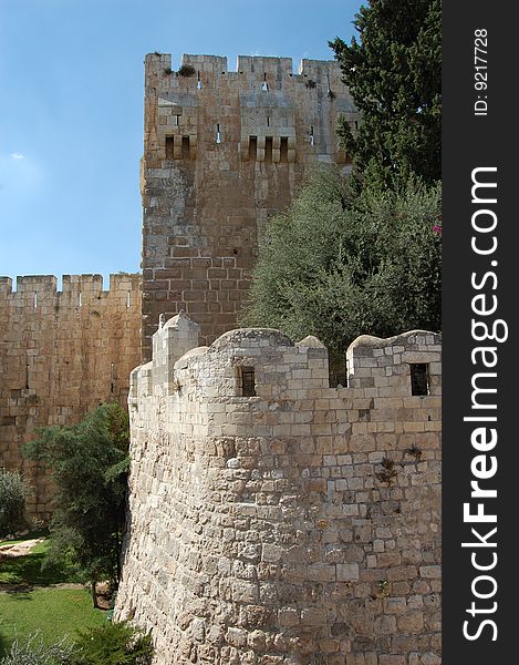 Tower of Jerusalem old city wall. Tower of Jerusalem old city wall