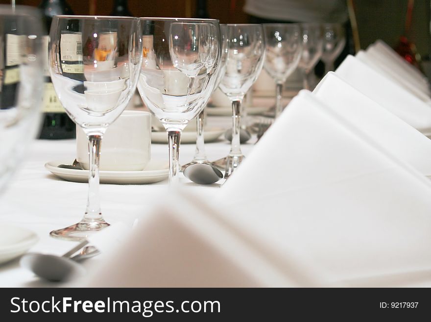 Festive dinner arrangement with glasses and cutlery