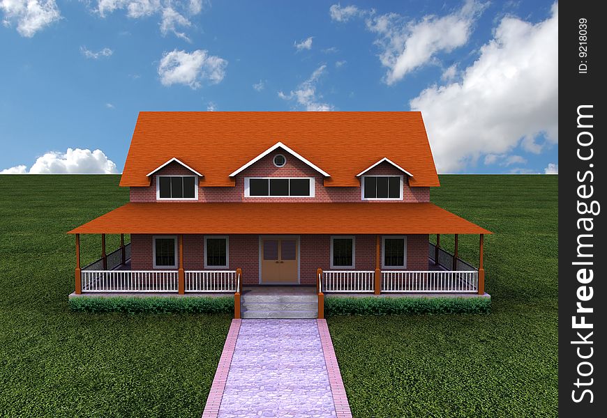 3D rendered image of a big house. 3D rendered image of a big house