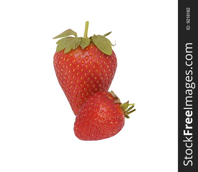 Two strawberry,s on white background