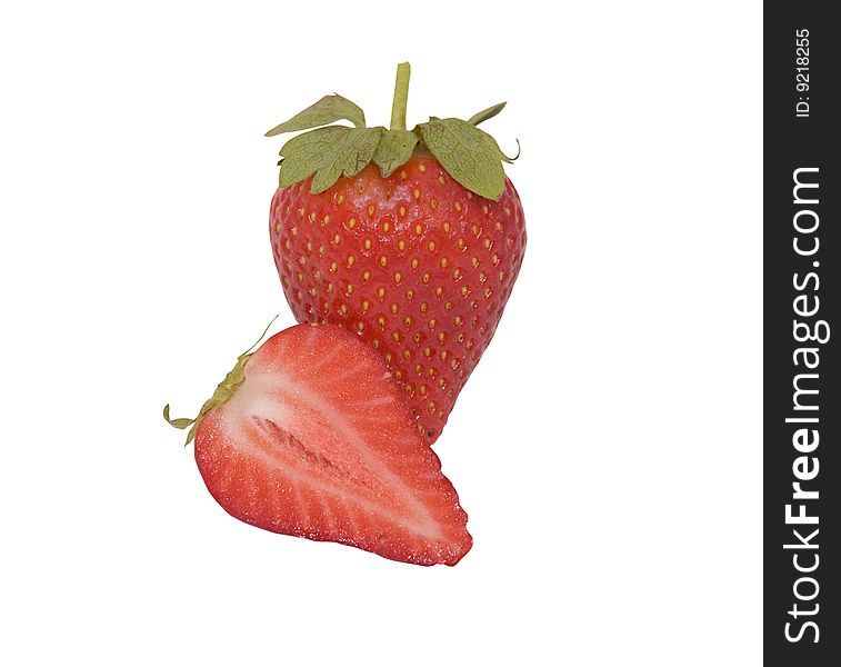 Two strawberry,s on white background