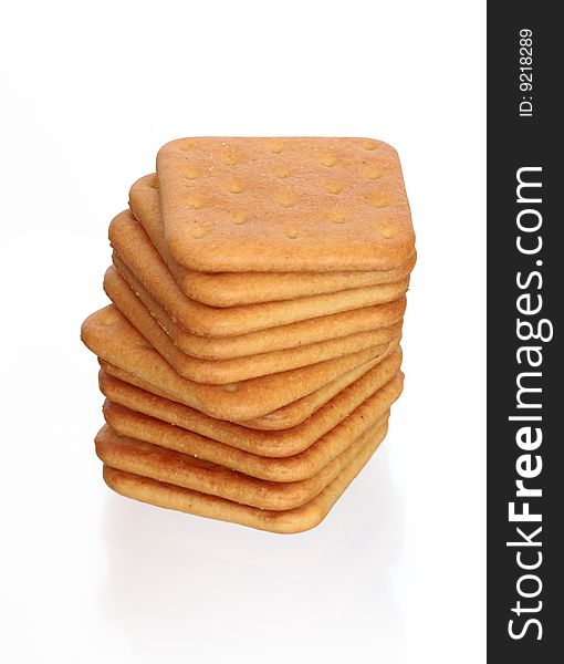 Stack of crackers standing on white background isolated with clipping path