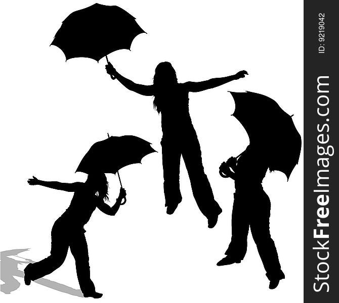 Girl And Umbrella 02 - detailed sillhouettes as illustrations, vector