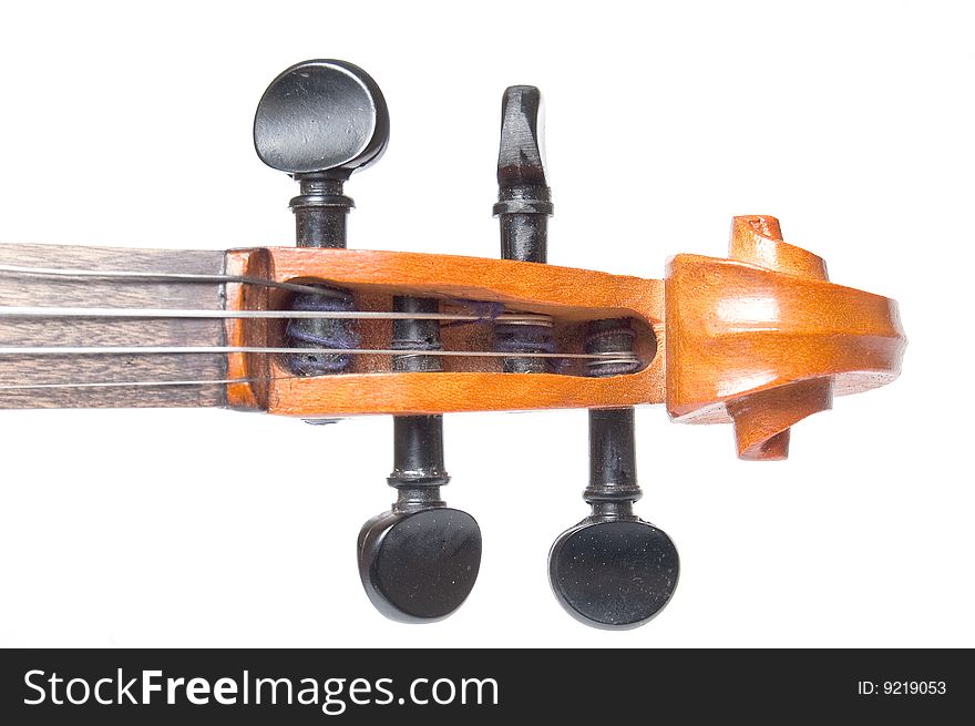 Scroll of classical violin close up isolated on white background