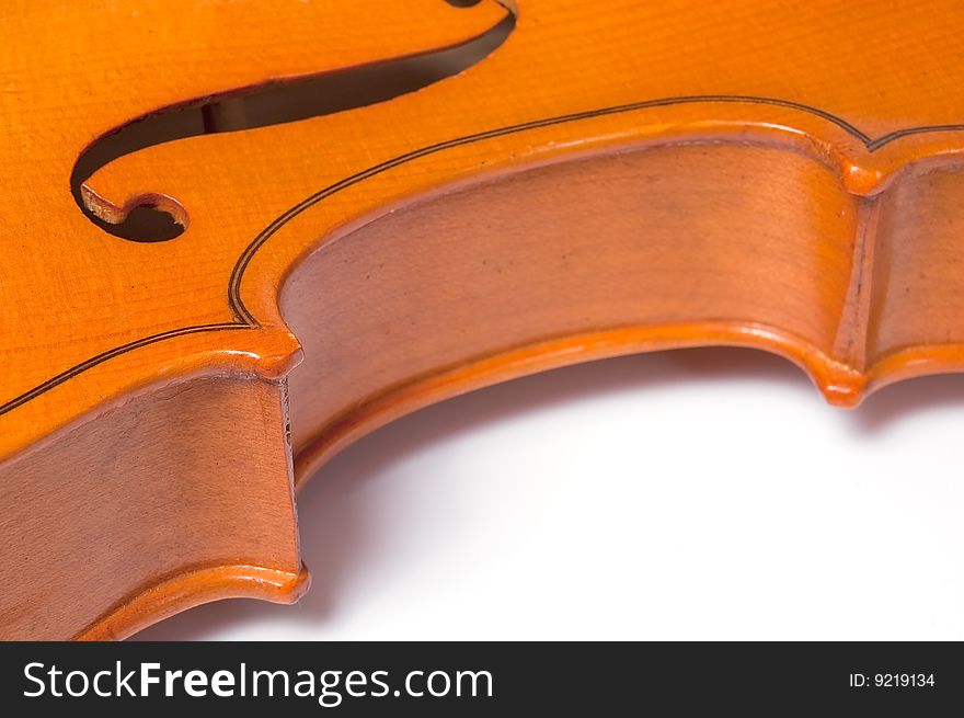 Detail of a classical violin isolated on white background. Detail of a classical violin isolated on white background