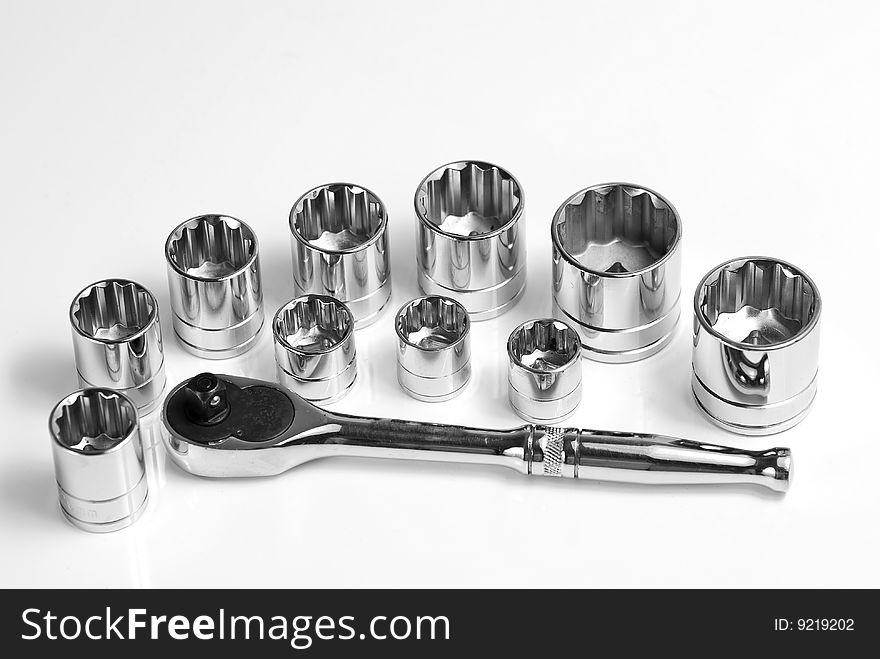 Socket tool set with various size sockets work tools. Socket tool set with various size sockets work tools