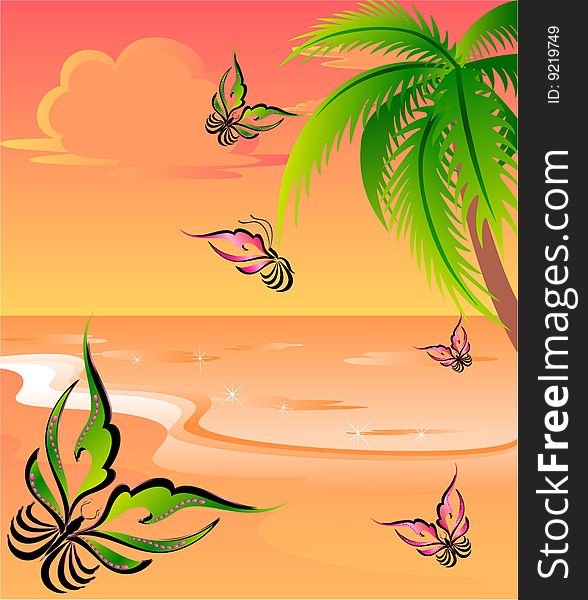 Beautiful abstract summer background with bright butterflies