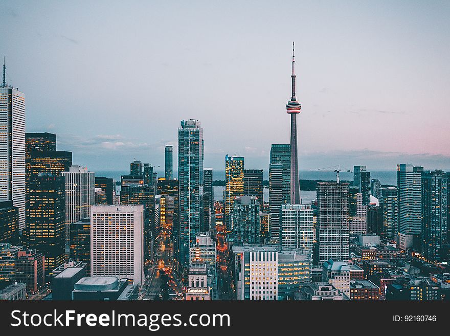 The skyline of the city of Toronto, Canada, with CN tower. The skyline of the city of Toronto, Canada, with CN tower.