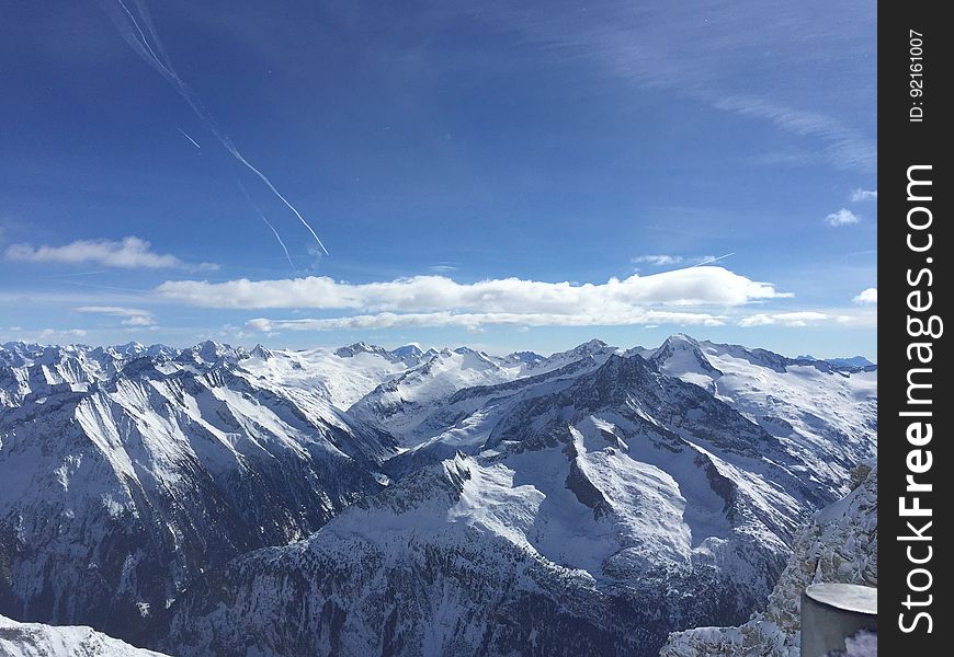 Aerial view of snow capped mountains