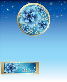 Blue Background With Blue And Gold Flowers Stock Photo Blue Background With Blue And Gold Flowers Stock Photo