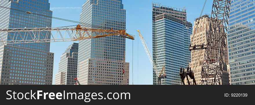 Panorama Of Construction Cranes