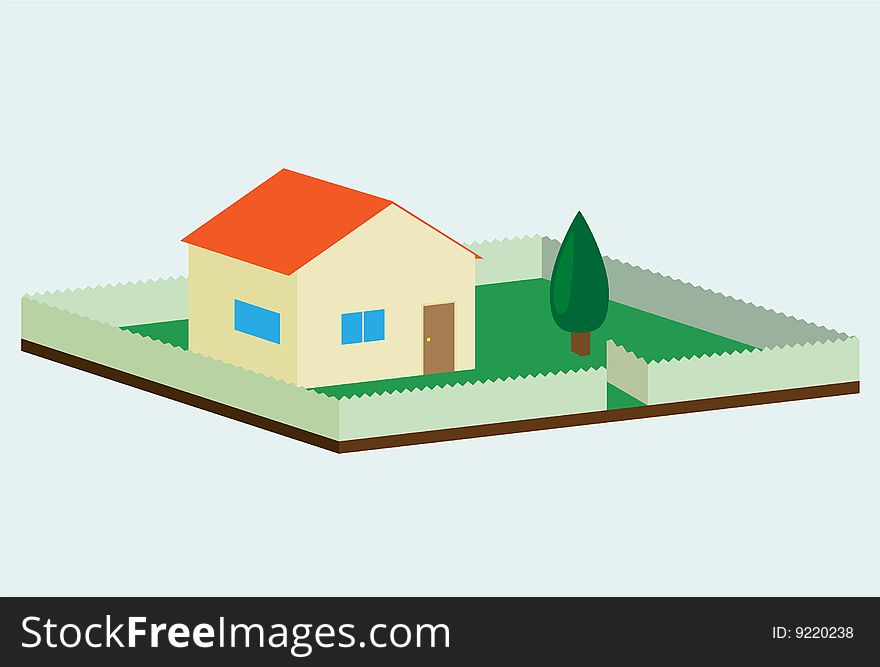 Family house with a garden and white picket fence. Family house with a garden and white picket fence.