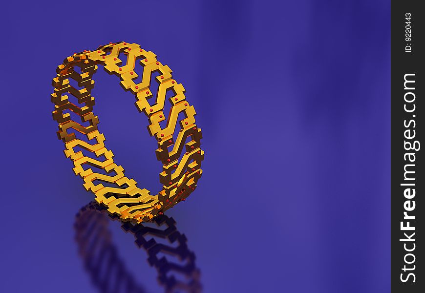 3d illustration of golden bracelet over blue background. 3d illustration of golden bracelet over blue background