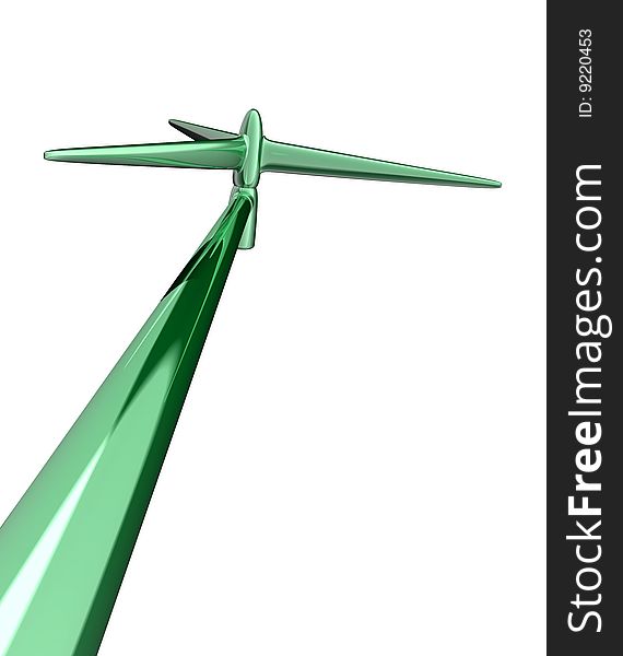 3d made wind turbine mill green colour. 3d made wind turbine mill green colour