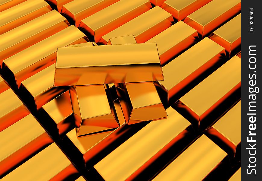 3d illustration of golden bricks background