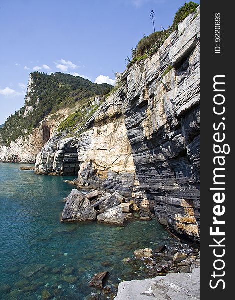 The cliffs overlooking the sea above the famous Grotto of the poet Byron. The cliffs overlooking the sea above the famous Grotto of the poet Byron