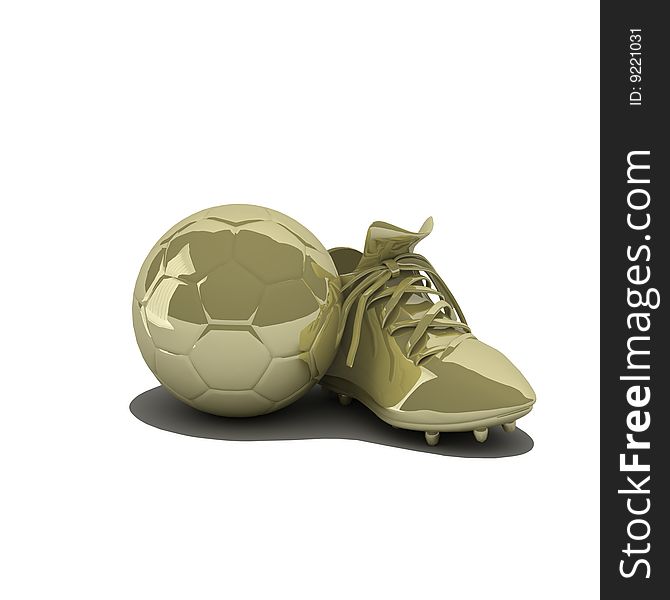 Golden soccer ball and boot with clipping path. Golden soccer ball and boot with clipping path