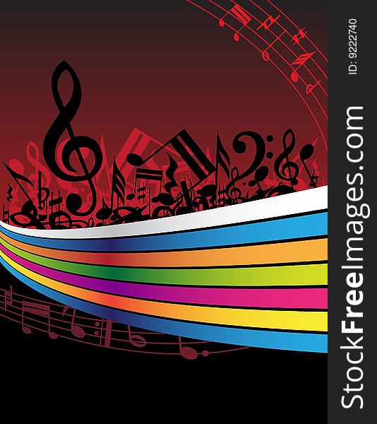 Black and red music notes at dark background. Black and red music notes at dark background