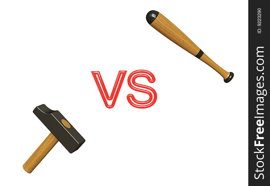hammer and a bat symbolise opposition, it is done in 3d. hammer and a bat symbolise opposition, it is done in 3d.