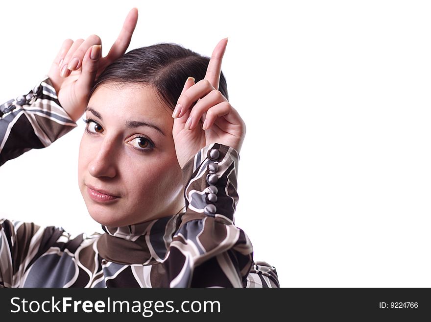 Nice girl with horns on a white background