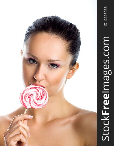 Smiling Woman With A Lollipop