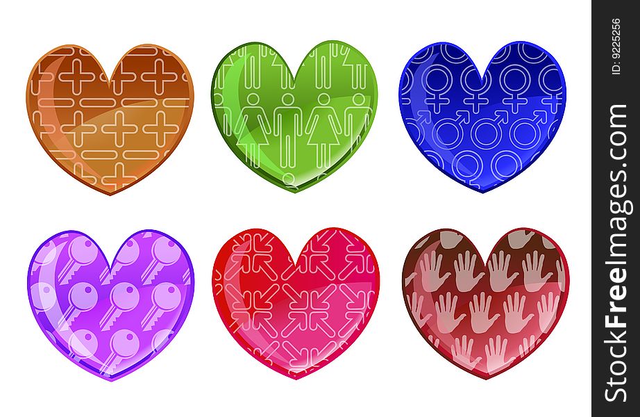 Vector illustration of beautifull hearts icon set. Ideal for Valetine Cards decoration.